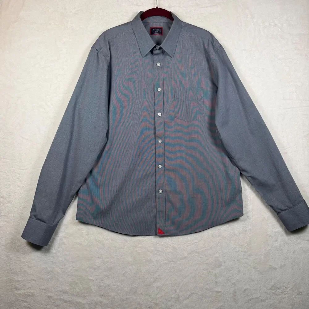 UNTUCKit Mens Large Blue Micro Pattern Wrinkle Free Cotton Button Down Shirt
